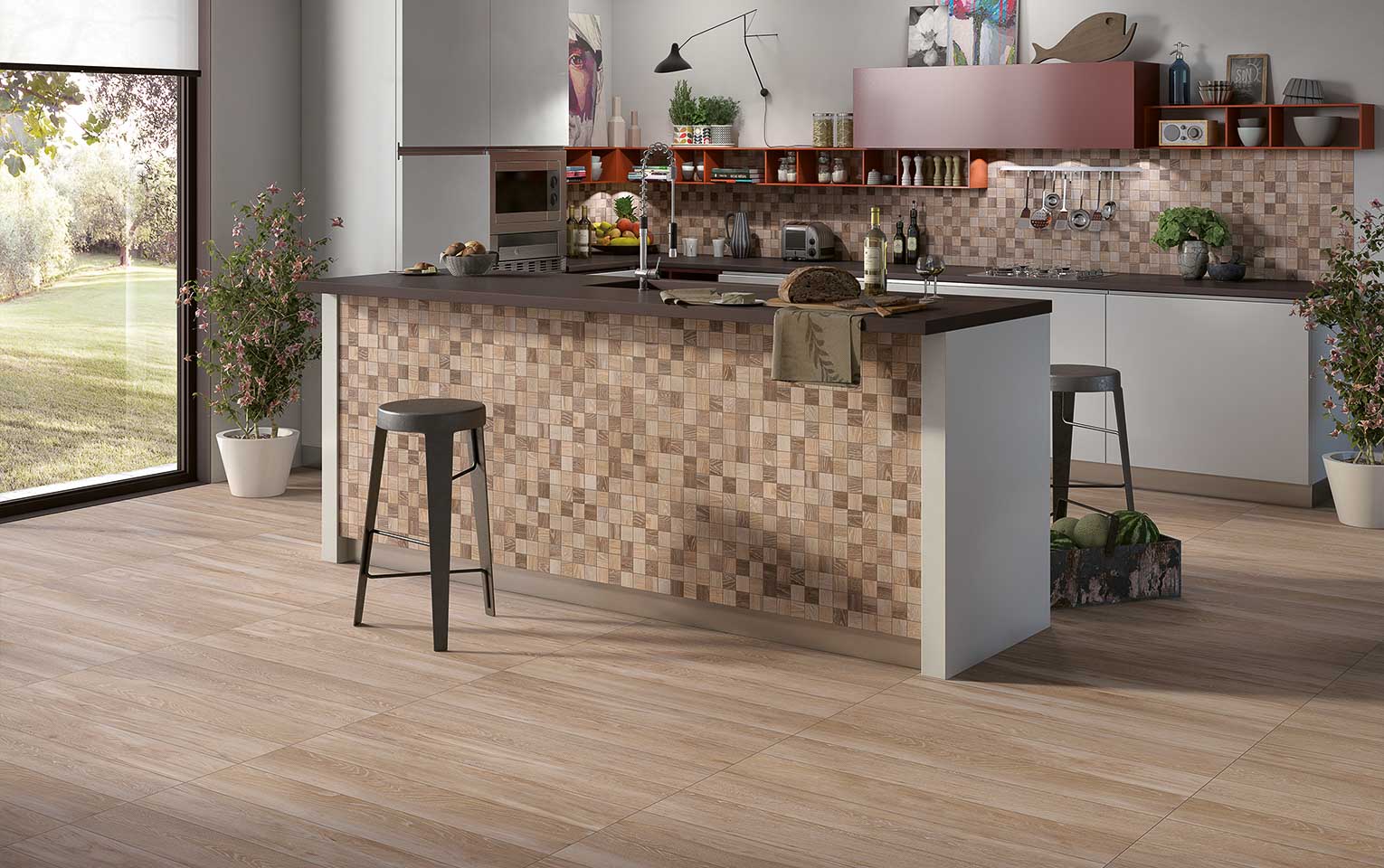 Keuken met kookeiland op een houtlookvloer
